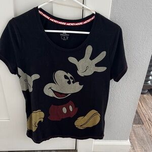 Disney Black Tee with Mickey Mouse and Gold Accents